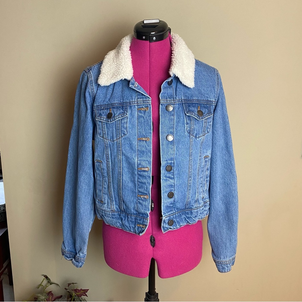 Denim Jean Shearling Collar Jacket